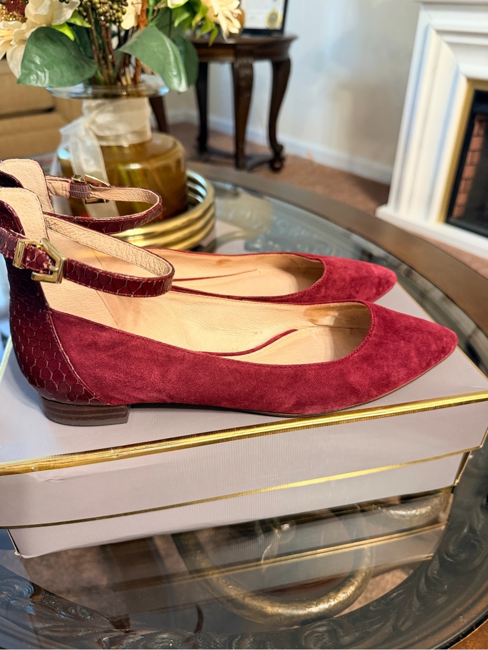 Louise et Cie Burgundy Suede Pointed-Toe Ankle Strap Heels